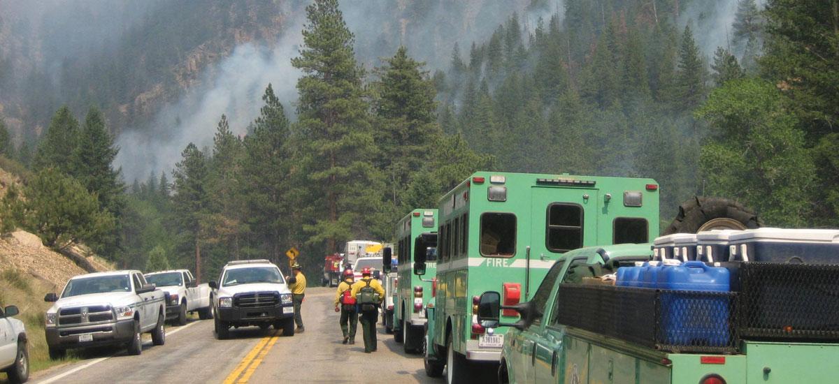 forest service trucks by smoke