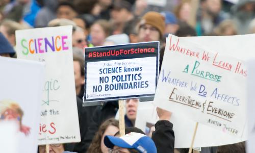 Signs at pro-science rally