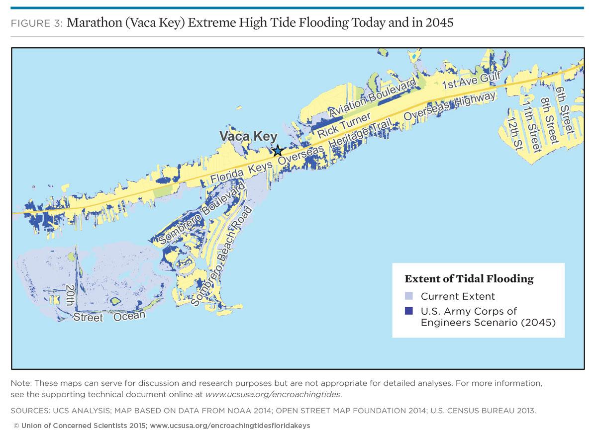 Map of tidal flooding in marathon (vaca) key florida