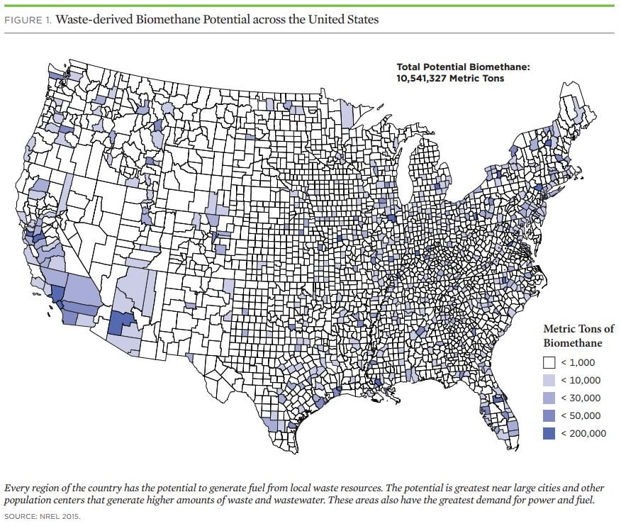 BIomethane potential across the United States.