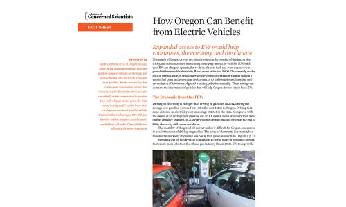 Union of Concerned Scientists Fact Sheet Cover on the Benefits of EVs in Oregon