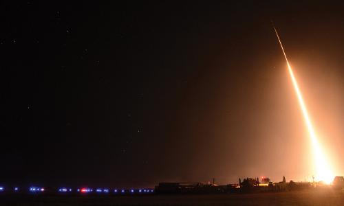 A unitary medium-range ballistic missile target launches from the Pacific missile range facility 