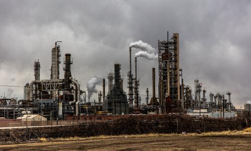 An oil refinery on an overcast day