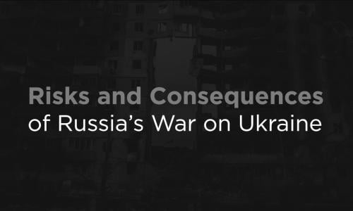 White text over a gray background that reads "Risks and Consequences of Russia's War on Ukraine."